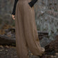 Women Vintage Autumn Solid Loose Ramie Cuffed Pants