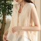 Women Summer Ethnic Embroidery Button-up Spliced Ramie Vest