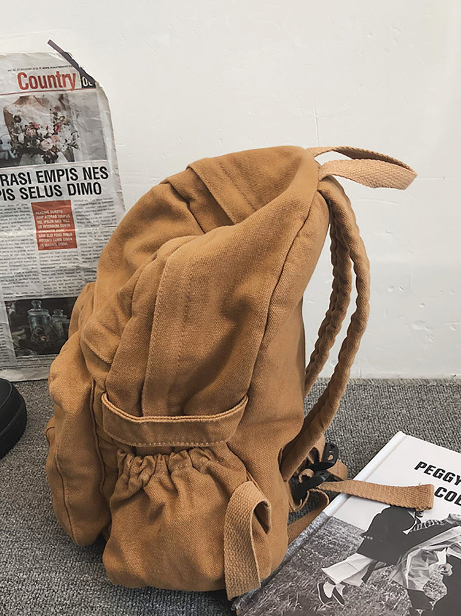 Women Casual Solid Canvas Large Capacity Backpack