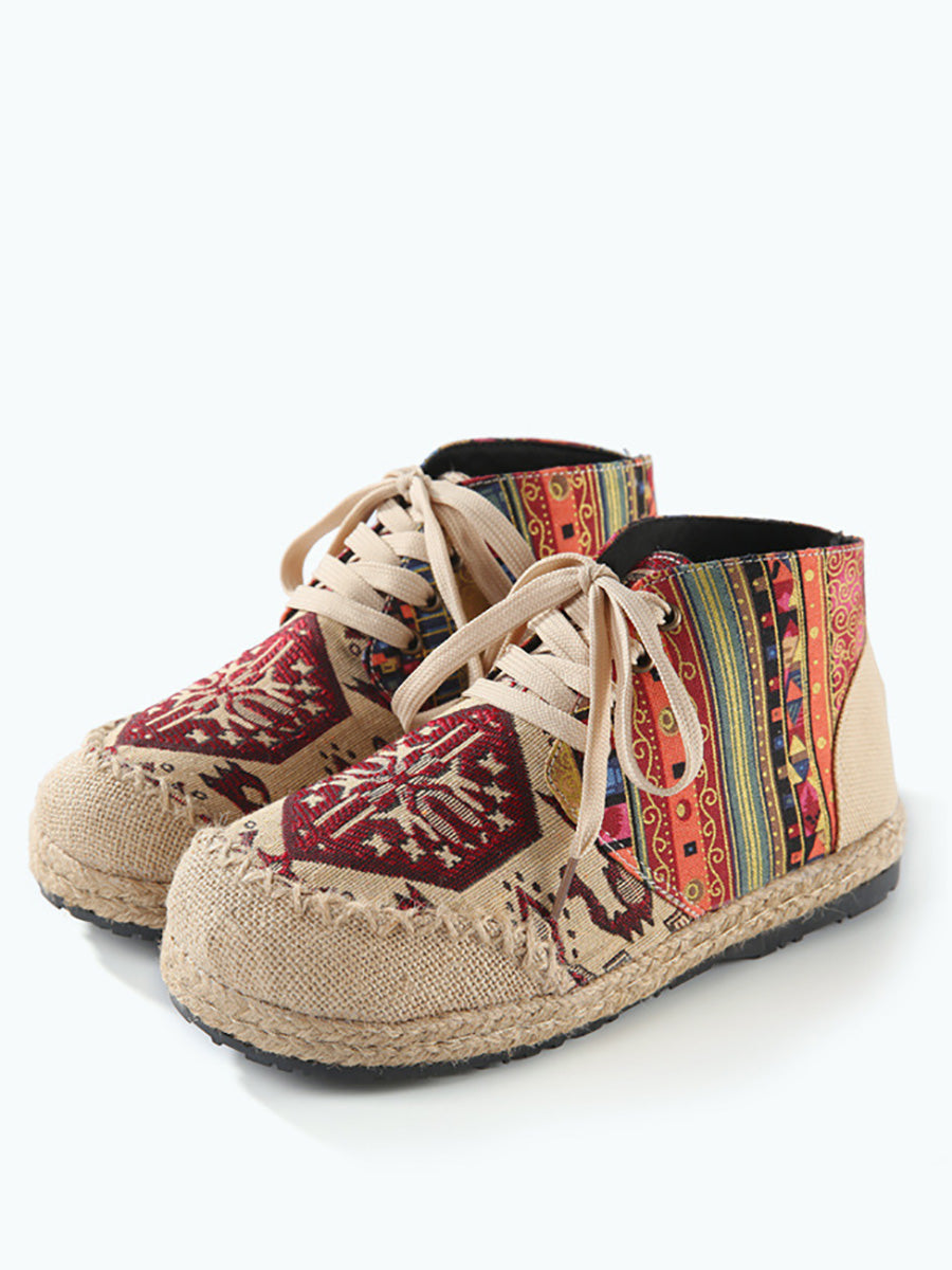 Women Autumn Ethnic Linen Embroidery Ankle Boots