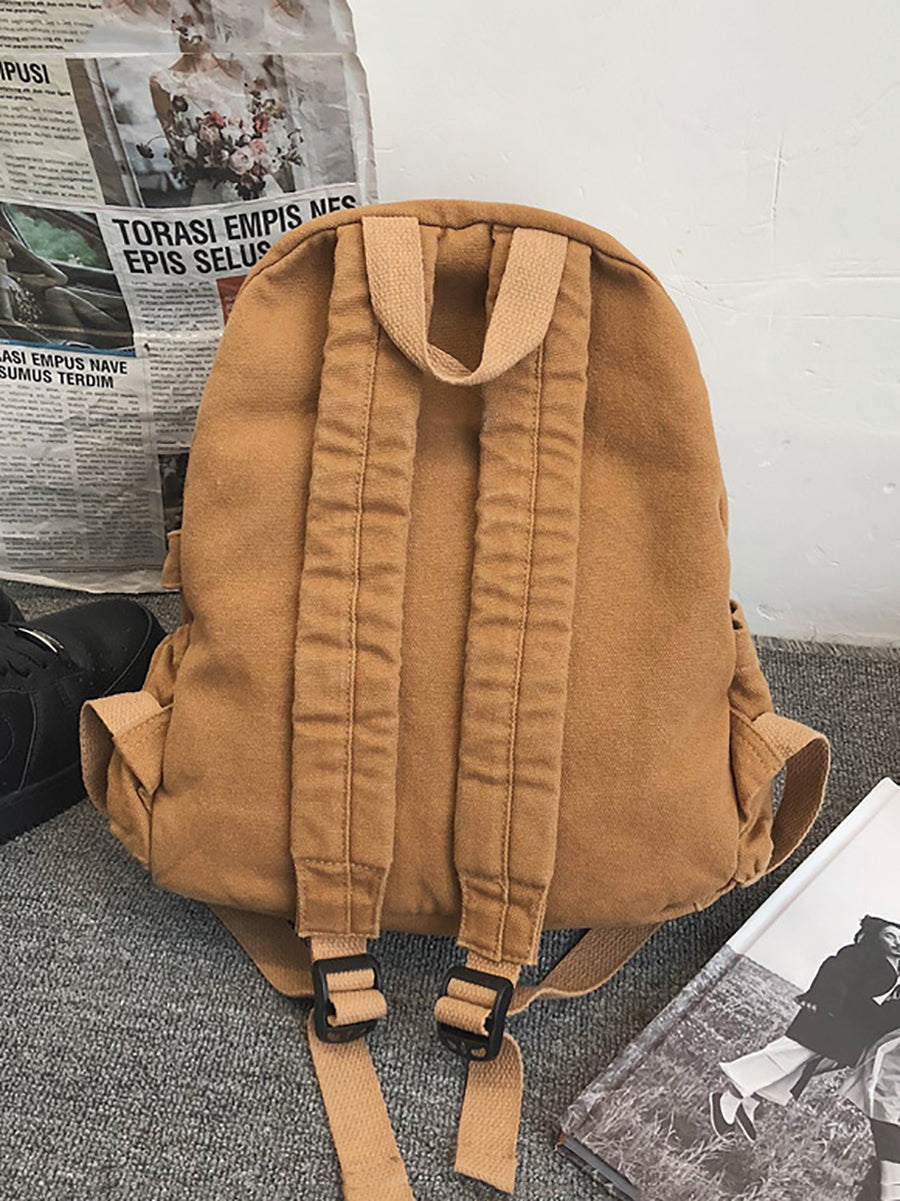 Women Casual Solid Canvas Large Capacity Backpack