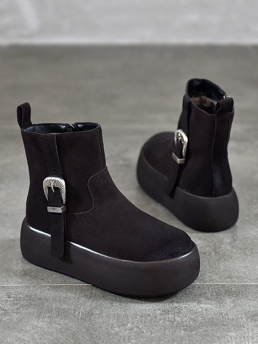 Women Winter Genuine Leather Fleece-lined Platform Boots