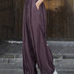 Women Ethnic Solid Raw-edge Wide-leg Ramie Pants