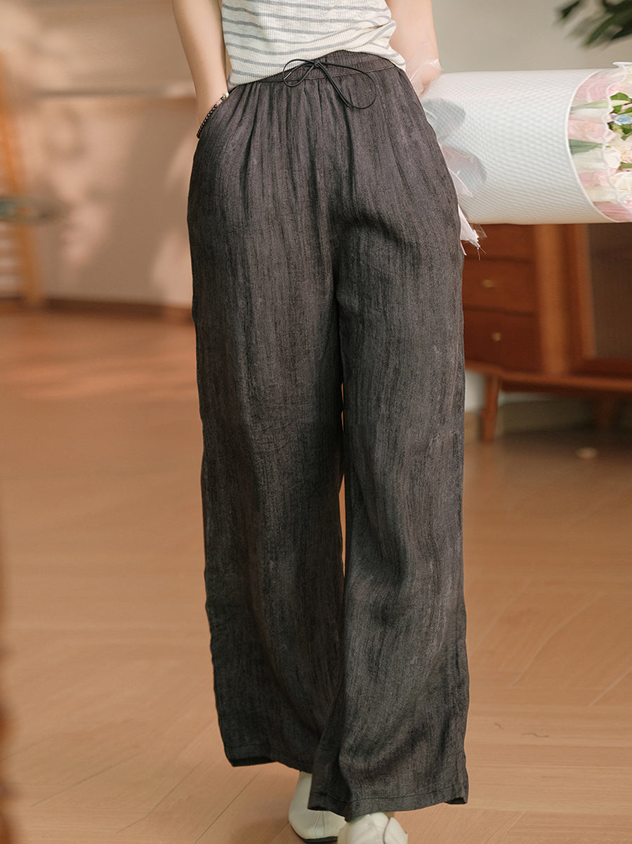 Women Summer Casual Solid Straight Linen Pants