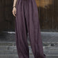 Women Ethnic Solid Raw-edge Wide-leg Ramie Pants