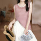 Women Summer Casual Stripe Linen O-Neck Vest