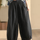 Women Summer Vintage Solid Linen Wide-leg Pants