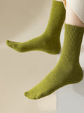 7 Pairs Women Winter Casual Solid Cotton Socks