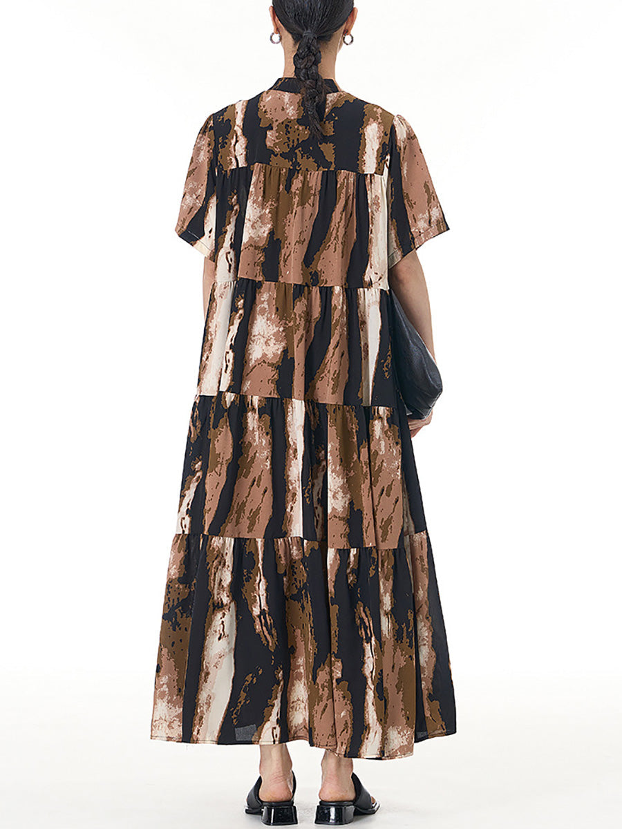 Women Summer Tie-dye Spliced Loose Tiered Dress