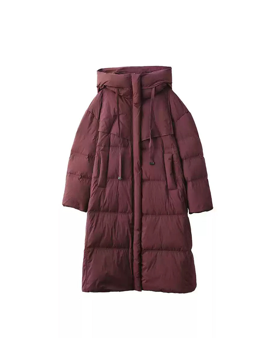 Women Winter Casual Solid Hooded Long Down Coat