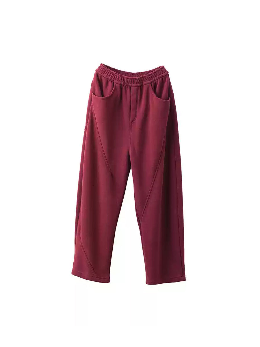 Women Winter Pure Color Fleece-lined Straight Pants