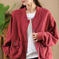 Women Retro Pure Color Stand Collar Pocket Cotton Coat