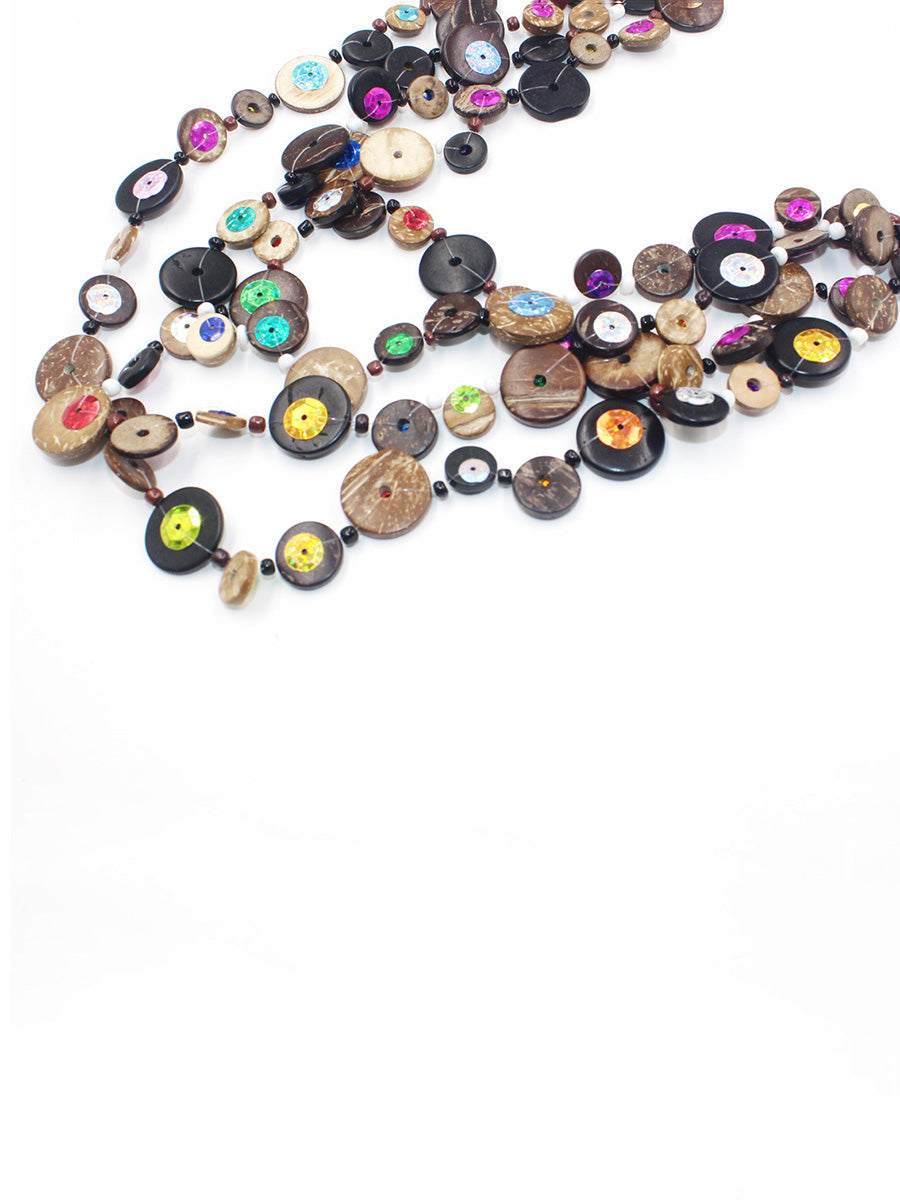 Fashion Colorful Wooden Bead Weave Multi-layer Necklace