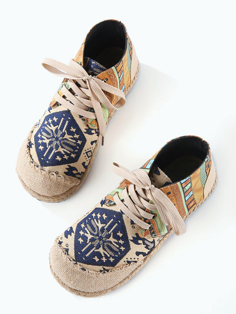 Women Autumn Ethnic Linen Embroidery Ankle Boots