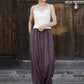 Women Ethnic Solid Raw-edge Wide-leg Ramie Pants