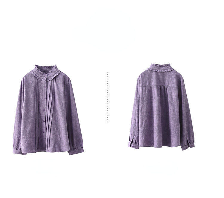 Artistic Accordion Pleated Textured Cotton Lapel Shirt