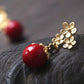 Red Shell Bead Chinese Style Flower Stud Earrings