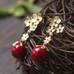 Red Shell Bead Chinese Style Flower Stud Earrings