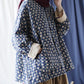 Women Artsy Retro Plaid Spliced Batwing Sleeve Coat