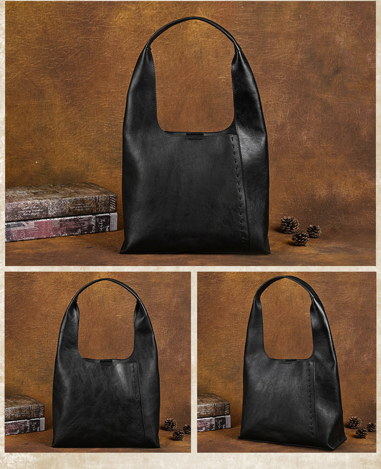 All-Match Top Layer Cowhide Detachable Design Bucket Bag