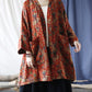 Women Ethnic Floral V-neck Pocket Cardigan Coat