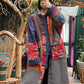 100% Cotton Stand Collar Floral Patchwork Long Coat