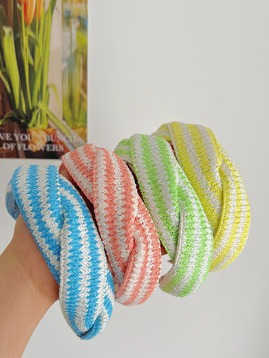 4 Pieces Set Women Artsy Colorblock Knitted Cross Hair Band