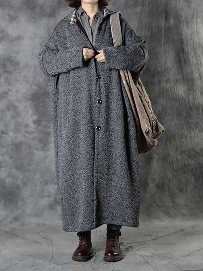 Women Winter Plaid Spliced Wool Long Cardigan Coat