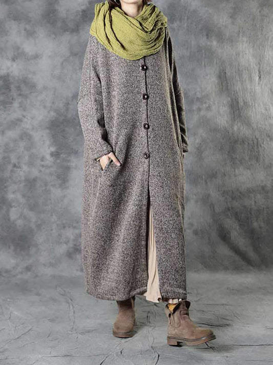 Women Winter Plaid Spliced Wool Long Cardigan Coat