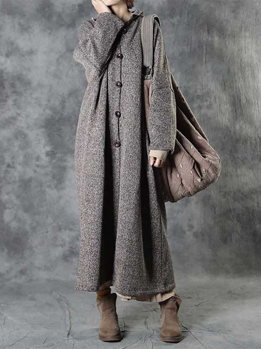 Women Winter Plaid Spliced Wool Long Cardigan Coat