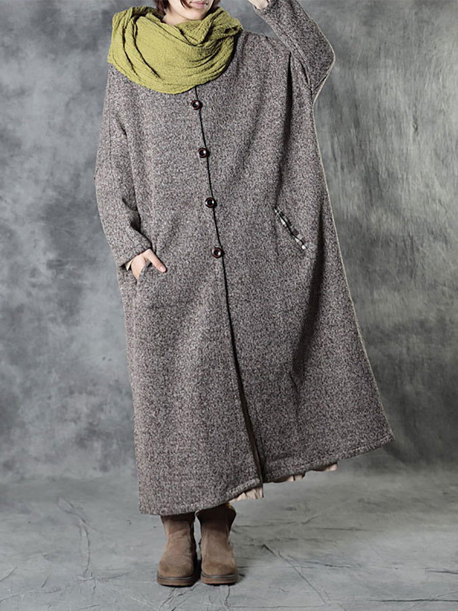 Women Winter Plaid Spliced Wool Long Cardigan Coat