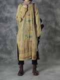 Women Autumn Ethnic Print O-Neck Loose Cotton Dress