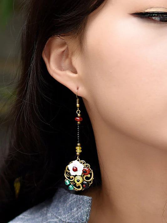 Buykud Fashion Retro Shell Flower Agate Earrings