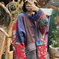 100% Cotton Stand Collar Floral Patchwork Long Coat