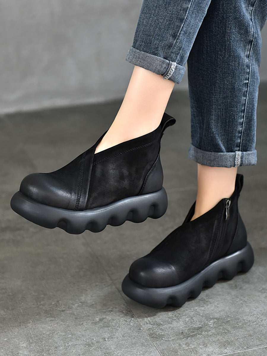 Women Casual Solid Spliced Zipper Platform Boots