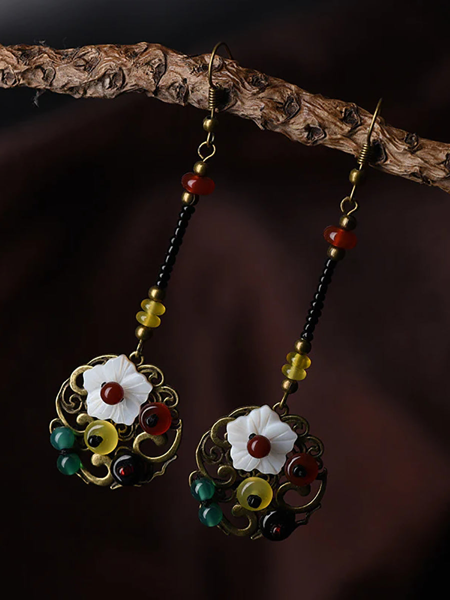 Buykud Fashion Retro Shell Flower Agate Earrings