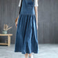 Plus Size Denim Pleated Long Sleeveless Pinafore Dress