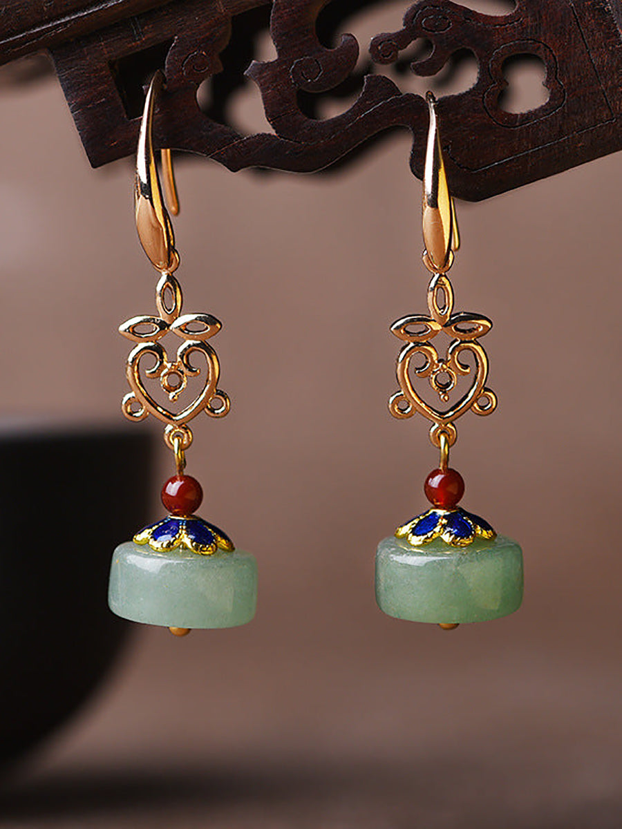 Hollow Accessory Cloisonne Aventurine Earrings