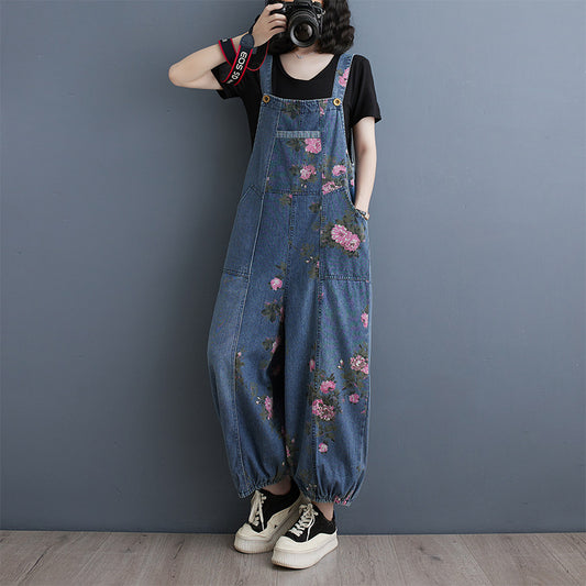 Retro Loose Multi-Pocket Denim Overalls With Ankle Straight Legs