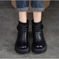 Vintage Brushed Cowhide Platform Thick-Soled Ethnic Style Boots