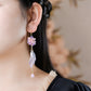 Niche Retro High-End Glass Flower Long Tassel Asymmetric Earrings