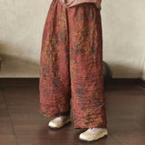 Loose Casual Art Print Ramie Trousers