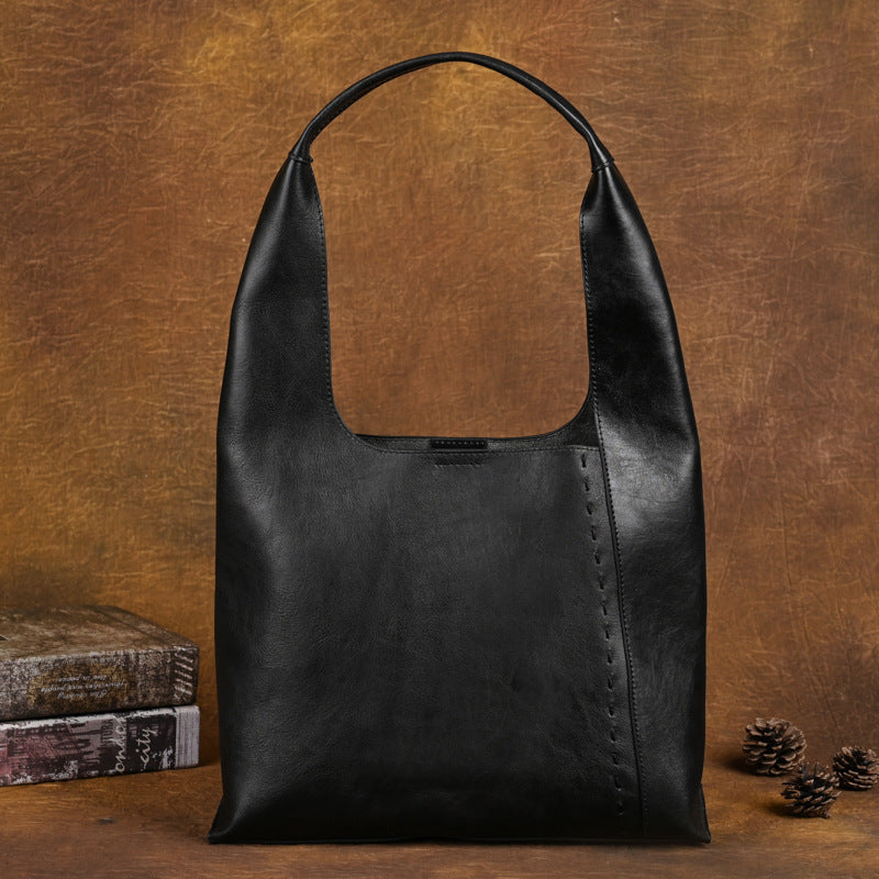 All-Match Top Layer Cowhide Detachable Design Bucket Bag