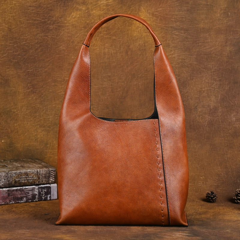 All-Match Top Layer Cowhide Detachable Design Bucket Bag