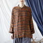 Cotton And Linen Printed Baggy And Slim Vintage Shirt With Stand Collar