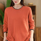 Women Autumn Casual Colorblock O-Neck Cotton Knit Blouse