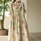 Women Summer Artsy Floral Button O-Neck Dress