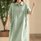 Women Summer Casual Solid Loose Polo Collar Linen Dress