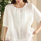 Women Summer Vintage Embroidery Button-up Strap Ramie Shirt