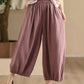 Women Summer Vintage Solid Linen Wide-leg Pants